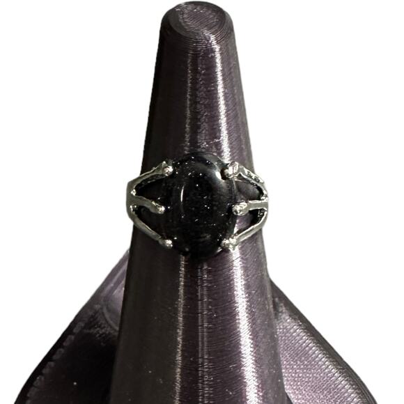 Dark Blue Goldstone Semi-Precious Silver Plated Ring New 7.75 - Picture 1 of 6